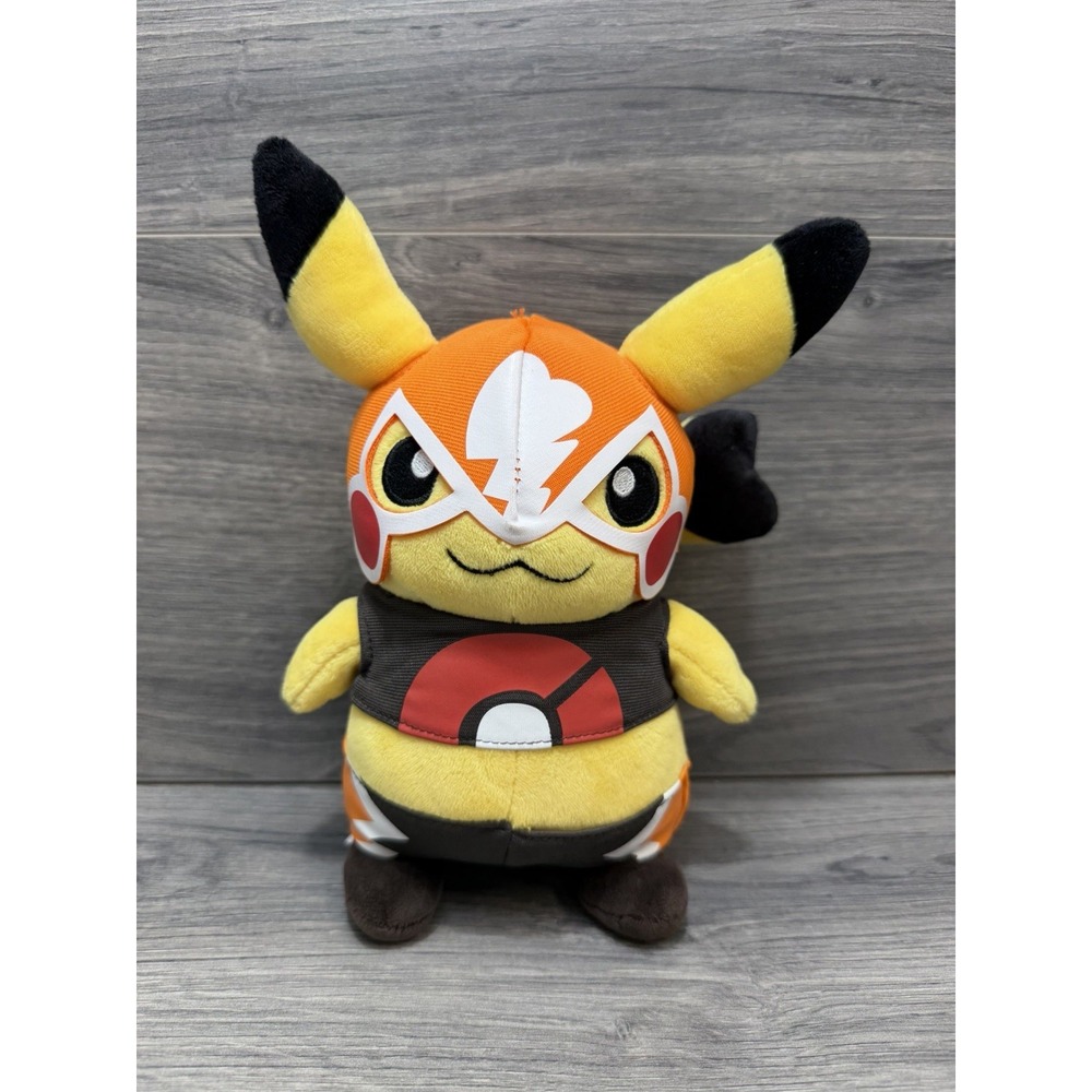Pikachu Libre Pokemon Center Japan 2014 8" Wrestler Plush Costume Tush Tag Cute